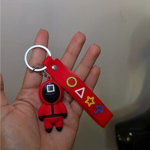 Red Squid Game Keychain Strap with Shape Charms